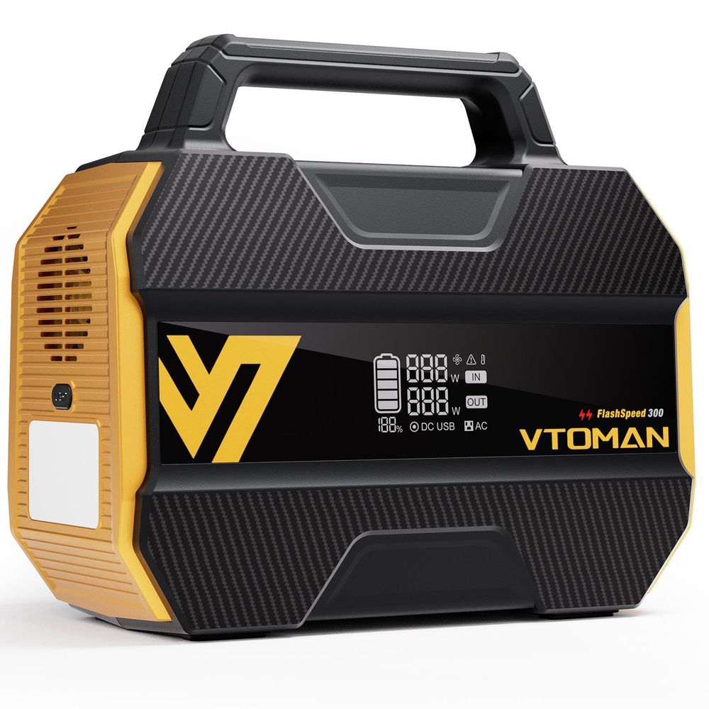 VTOMAN FlashSpeed 300 Portable Power Station Solar Generator 230Wh/300W with 100W PD for Home Blackout Backup TV Fan
