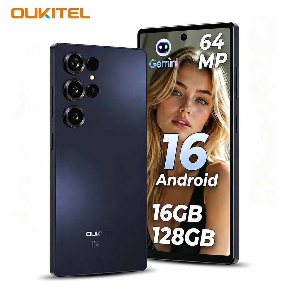OUKITEL C66 Smartphone Android 16, 6.73"HD+ 120Hz,4GB(Up to 16GB) RAM/128GB ROM, 64MP AI Camera, Gemini AI, 5000mAh Battery Phone with 18W Fast Charging, Bluetooth 5.2, 4G Dual SIM Mobile Phones, Fingerprint/Face ID/NFC/GPS,Free Case Included-Midnight Black