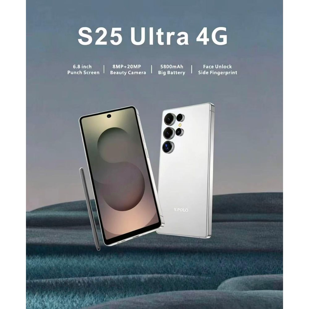 V.POLO  S25ultra 4G -6.8inch,6GB RAM/128GB ROM,android15.0, 5800mAh,white