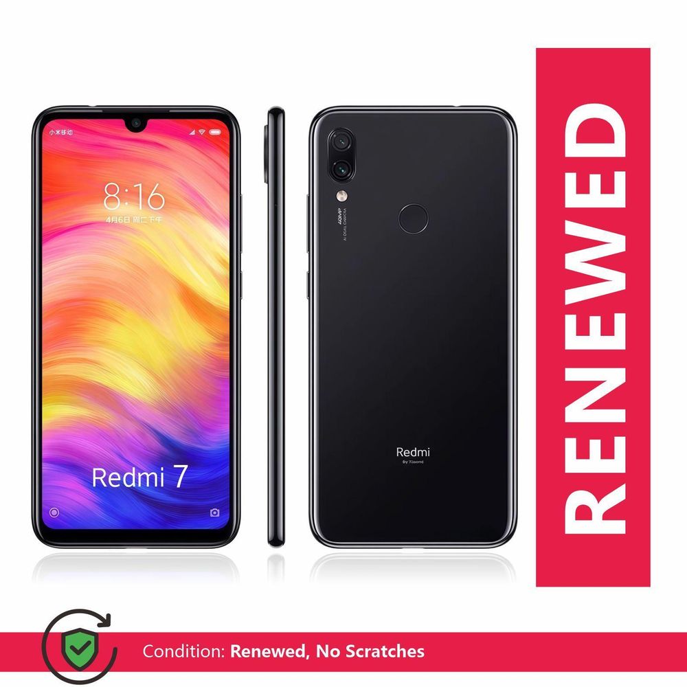 Xiaomi Redmi 7 Smartphone, Android system, 6.26" Display (19:9Waterdrop Display), 3 Cameras 12+8 million pixel rear camera, 6GB RAM+128GB ROM , Adreno506 725MHz, 4000 mAh Battery, Dual Sim, Black
