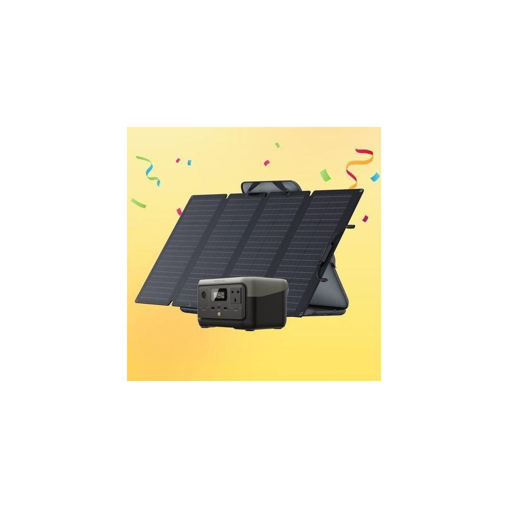 ECOFLOW RIVER 2 Portable Power Station With 160W Solar Panel, 1 Hour Fast Charging, 2 Up to 600W AC Outlets, Solar Generator for Outdoor Camping/RVs/Home Use