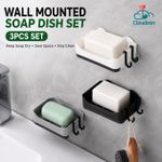 Cloudoon 3PCS Wall Mounted Soap Holder with Drainage, No Drilling Soap Storage Rack for Bathroom