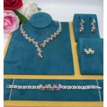 Longchain  Premium Silver Unique Sophisticated Diamond Iced Bracelet/Ear-ring/Ring & Necklace Set