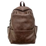 Fashion Men's large-capacity PU leather backpack, multi-functional backpack - Brown