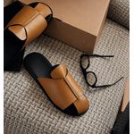 Fashion Men’s Premium Tan Leather Bow Strap Slides