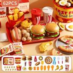 product_image_name-Generic-62 pcs Children's Toy Kitchen Playset Pretend Fast Food Pizza Family Bucket Hamburger Cooking French Fries Fried Egg Tart Meal Set-2