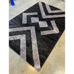 FLUFFY Turkey Shaggy Black/Grey Center Rug- 5ft By 7ft