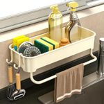 ShebSheb Kitchen Sink Sponge Holader, No Drill Plastic Storage Rack with Towel Bar & Hangers