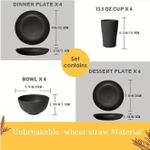 Generic 16PCS Wheat Straw Dinnerware Set with Plates Bowls Cups Reusable Lightweight Tableware for Home Camping - Black - image 2