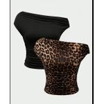 2in1 black and leopard print off shoulder top