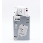 Generic E-HUB 20W PD Fast Wall Charger with Lightning to Type-C Cable - For iPhone & iPad - White