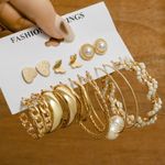 9 in 1 Premium Vintage Gold Pearl Earrings Set for Women