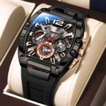 POEDAGAR  Elegance Sophisticated Black Chronograph Quality Analogue Designer Wristwatch