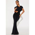 Fashion Black Cut Out Asymmetrical Short Sleeve Ruched Draped Maxi Dress for Women Party Clubwear Night Out - image 4