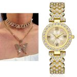 product_image_name-Fashion-Ice Rhinestone Women Wrist Watch And Necklace-Gold-1