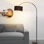 Modern Telescopic Arc Floor Lamp with a Fabric Drum Shade