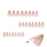 product_image_name-Avsty-Gold French Tip Press on Nails Medium Almond False Nails with Designs 3D Gold Stripe False Nails Glossy Full Cover Stick on Nail Acrylic Artificial Glue on Nail for Women 24 Pcs-4