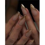 product_image_name-Avsty-Gold French Tip Press on Nails Medium Almond False Nails with Designs 3D Gold Stripe False Nails Glossy Full Cover Stick on Nail Acrylic Artificial Glue on Nail for Women 24 Pcs-7