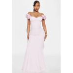 Fashion Blush Off Shoulder Floral Applique Sweetheart Padded Maxi Dress for Women Casual Everyday Wear Date Night