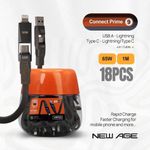 New Age Fast Charging Cable – USB-A & USB-C to Lightning & Type-C 65W 1M – Connect Prime 9