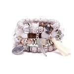 4 IN 1  Women's Bracelets elastic and retractable Multilayer Tassel Charm Hand Beaded Bracelet Set - White