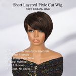 Black Pearl short pixie cut human virgin hair wig for ladies side bangs highlight color - image 4
