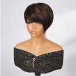 Black Pearl short pixie cut human virgin hair wig for ladies side bangs highlight color - image 5