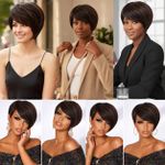 Black Pearl short pixie cut human virgin hair wig for ladies side bangs highlight color - image 8