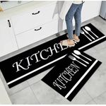 2 Pcs Non-Slip Super Absorbent Waterproof Thick Kitchen Floor Runner Mat - Long Size - Black Kitchen Design 