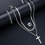 Fashion 4 PCS Men's Cross Jewelry Set - Silver - image 2
