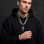 Fashion 4 PCS Men's Cross Jewelry Set - Silver - image 4