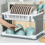 Generic Compact 2-Layer Plate Rack with Cutlery Holder - Removable Drip Tray Stand - image 2