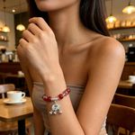Generic Fashion bead bracelet bright red tone lock pendant - image 3