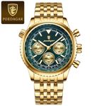 POEDAGAR Men's Gold Chronograph Green Dial Wristwatch