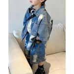 product_image_name-Fashion-Baby Solid Denim Short Sleeve Set Boys and Girls Denim Shirts and Shorts Two Piece Set Simple Casual kids Sportswear 2PCS-2