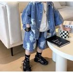 product_image_name-Fashion-Baby Solid Denim Short Sleeve Set Boys and Girls Denim Shirts and Shorts Two Piece Set Simple Casual kids Sportswear 2PCS-3