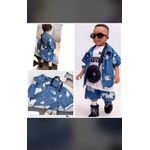 product_image_name-Fashion-Baby Solid Denim Short Sleeve Set Boys and Girls Denim Shirts and Shorts Two Piece Set Simple Casual kids Sportswear 2PCS-4