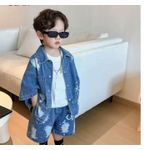 product_image_name-Fashion-Baby Solid Denim Short Sleeve Set Boys and Girls Denim Shirts and Shorts Two Piece Set Simple Casual kids Sportswear 2PCS-5