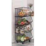 4-Layer Stackable Metal Wire Fruit and Vegetable Storage Rack equipped with rolling wheels
