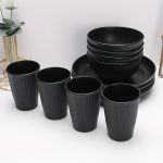 Generic 12-piece wheat straw tableware set, reusable, dishwasher and microwave safe. - image 4