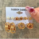 product_image_name-Fashion-11 Pcs Of Vacation Simple Exaggerated European And American Golden Style Butterfly Flower Twist Polygon Imitation Pearl Ladies' Earrings Ear Studs Set Ladies' Party Travel Holiday Essential Appointment -4