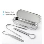 Generic stainless steel tongue scraper set with a matching silver storage case