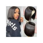 Double Combo Bone Straight Blunt Bob Middle Part Closure 2 Wig