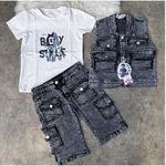 product_image_name-Fashion-Baby Solid Denim Short Sleeve Set Boys and Girls Denim Shirts and Shorts Two Piece Set Simple Casual kids Sportswear up and down -3