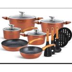 Set Of 6 Quality Granite Pots With Matching Spoons