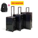 BLACK Aluminium Frame Luggage with FREE Backpack - 3set