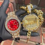 First Class Quality Ice Incredible Gold Studded Chain + Full Studded Diamond Plated Neck Set