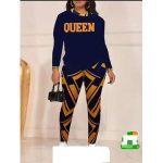 QUEEN-PRINTED LONGSLEEVE TOP WITH PANT-NAVY BLUE