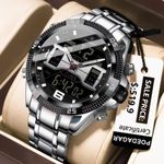 POEDAGAR Black and Sliver Dial Sliver chain Watch