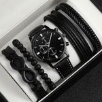 product_image_name-Fashion-Men’s Classic Wrist Watch With 4-Piece Leather & Beaded Bracelet Combo + Gift Box-1